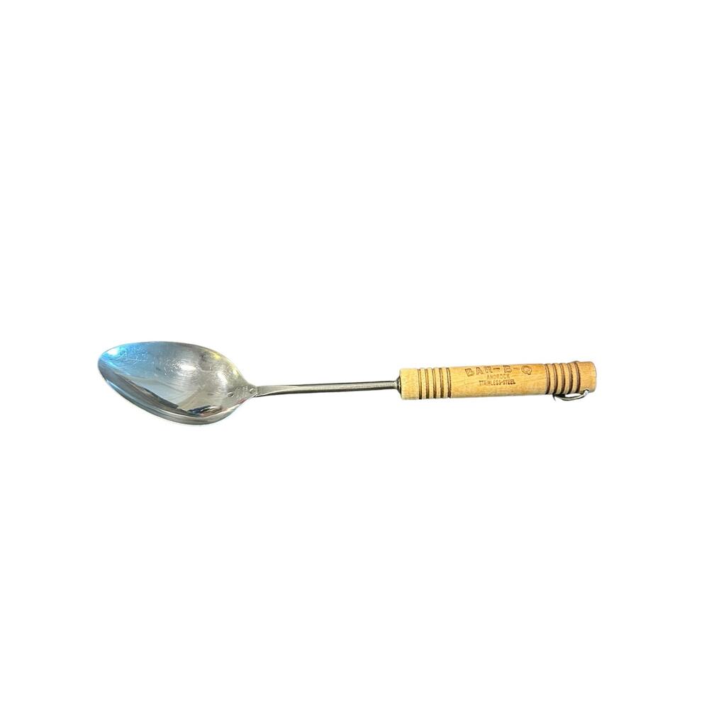 Vintage Androck BAR-B-Q Stainless Steel Wooden Handle Basting Spoon- Made in USA